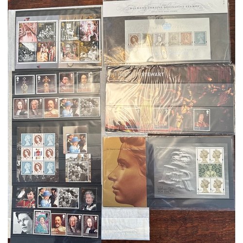 345 - UK GB Royal Mail First class stamps (40) plus £1 stamp of QEII and Royal theme, presentation packs a... 