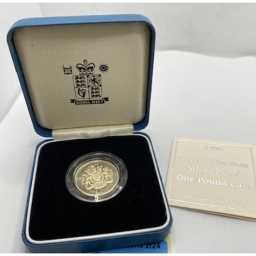 396 - Silver proof one pound coin with COA, 1998