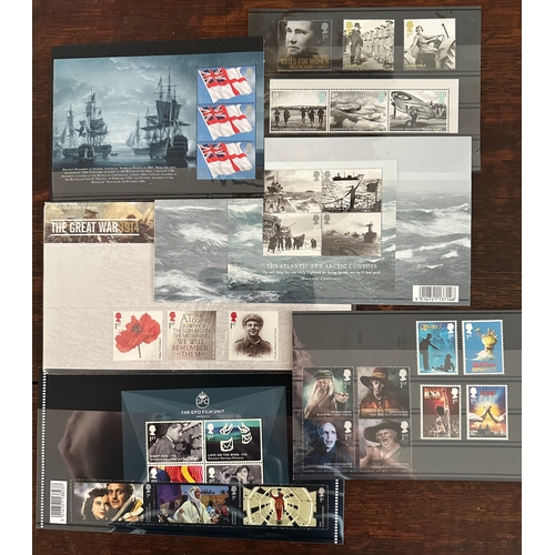 401 - UK GB First class stamps (31) including mini sheets, remembrance, war, battles, nostalgia and entert... 