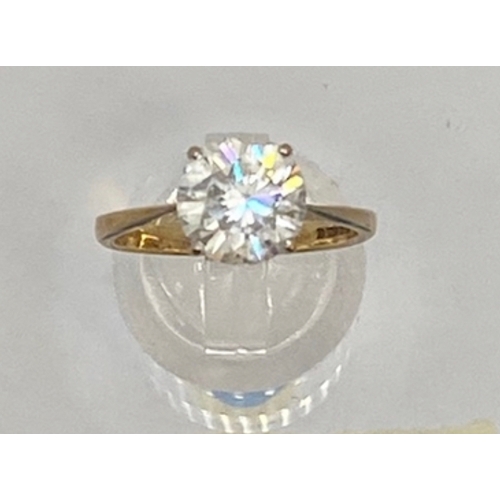 413 - 9ct gold large cz solitaire ring, size O, hallmarked, 3.4g