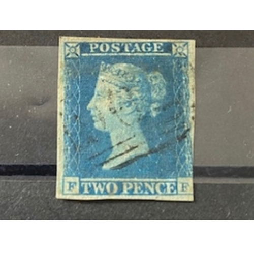 436 - GB QV 1841 2d  blue stamp imperforate (F-F) two penny blue