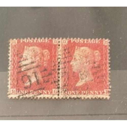 437 - GB QV Pair 1d red stars, Plate 63 (E-G, E-H )