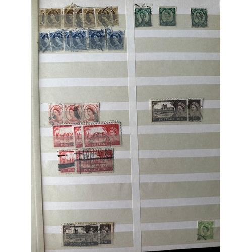 497 - UK GB QE2 early / mid century Definitive stamps on stamp dealer stockleaves. Includes blocks, castle... 