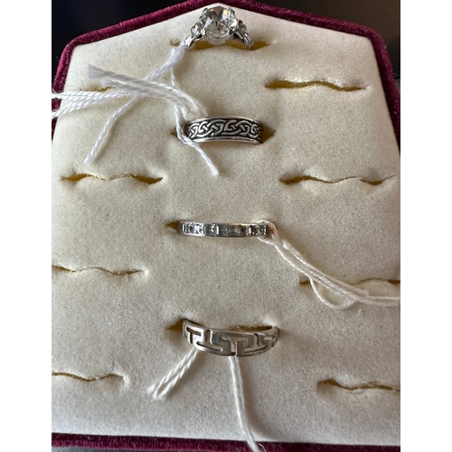 515 - silver rings selection , includes 1920/30's eternity ring (N), sizes K, M, N and Q ( top to bottom),... 