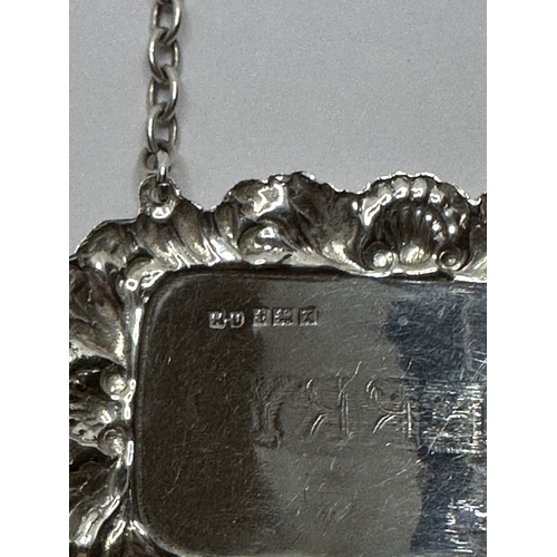 527 - Sterling silver sherry bottle label tag, H U hallmark a/f