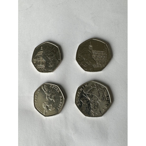 546 - Paddington and The Tale of Peter Rabbit GB 50 pence coins (4)