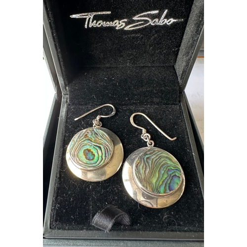 590 - Thomas Sabo abalone / mother of pearl sterling silver earrings, stamped 925, in Sabo box