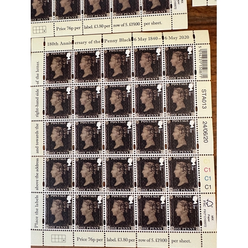 643 - GB Royal Mail Penny Black 180th Anniversary commemorative first class stamps (275) on 11 sheets. Fac... 