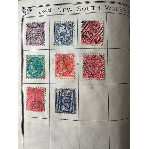 646 - LINCOLN stamp album (1916 handwritten inside)   inc GB QV penny reds and 2d blue, commonwealth inc Q... 