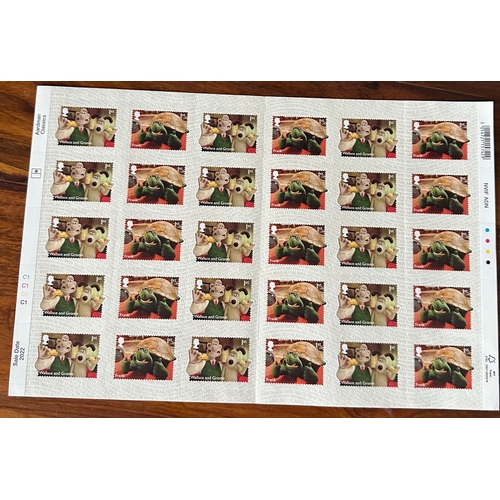 328 - UK GB Royal Mail pane of 30 mint Aardman Classics self adhesive first class stamps from 2022, face v... 