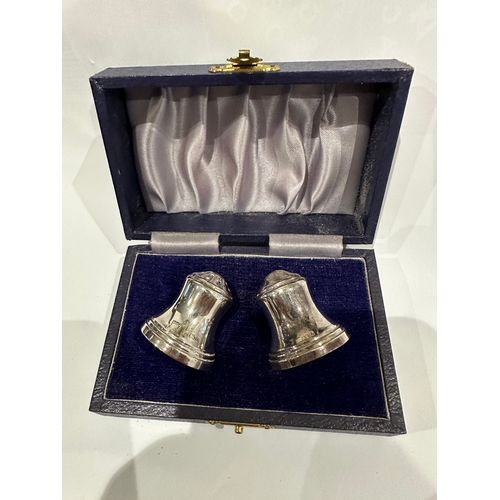 725 - miniature 925 silver hallmarked bells set of two salt and pepper