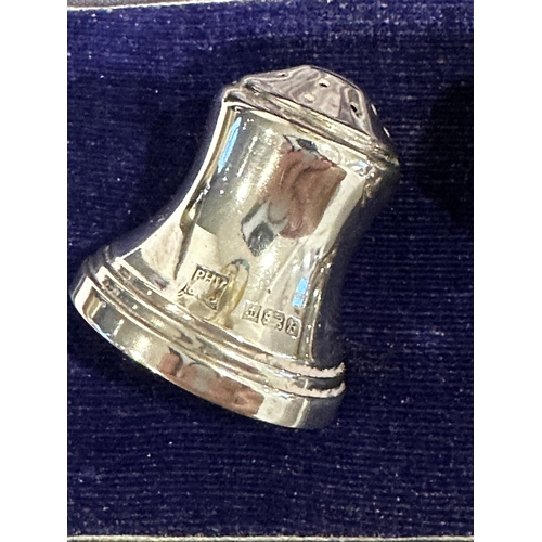 725 - miniature 925 silver hallmarked bells set of two salt and pepper