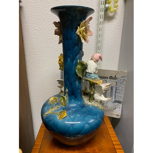 24 - Capodimonte rare large vase with boy and swans a/f, we can pack to the best of our ability but canno... 