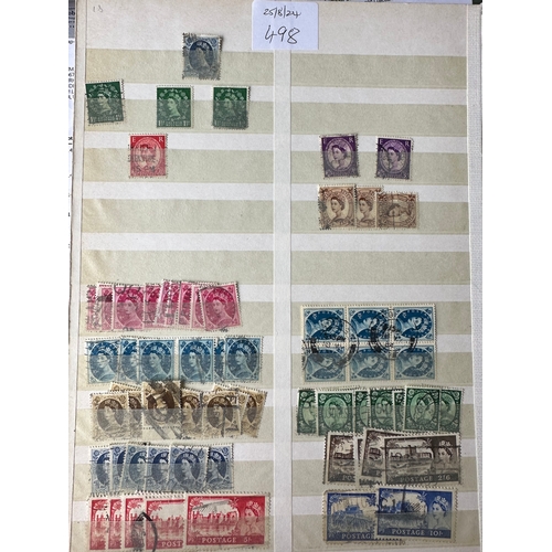 497 - UK GB QE2 early / mid century Definitive stamps on stamp dealer stockleaves. Includes blocks, castle... 