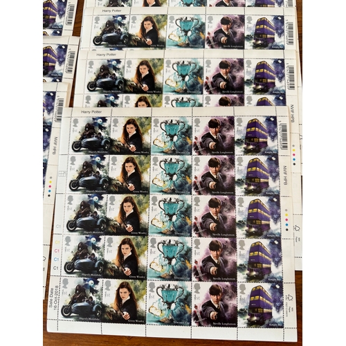 641 - GB Harry Potter commemorative stamps (300) over 12 sheets inc Triwizzard Cup. Useable Royal Mail 1st... 