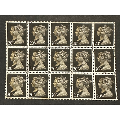 728 - GB QV QEII Double Heads block of 15 stamps, Brownish Black / cream, penny black 150th anniversary st... 