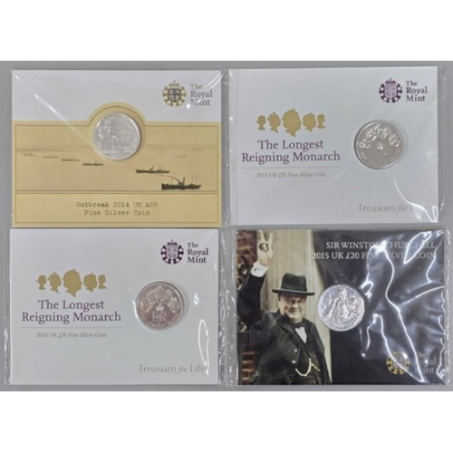 724 - collection of new uncirculated still in cellophane packs GB The Royal Mint fine silver coins £20 201... 