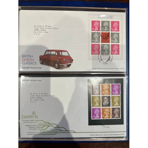 343 - Album containing over 50 GB prestige stamp booklet panes on FDC's ( to 2010 ) all sent to US typed a... 