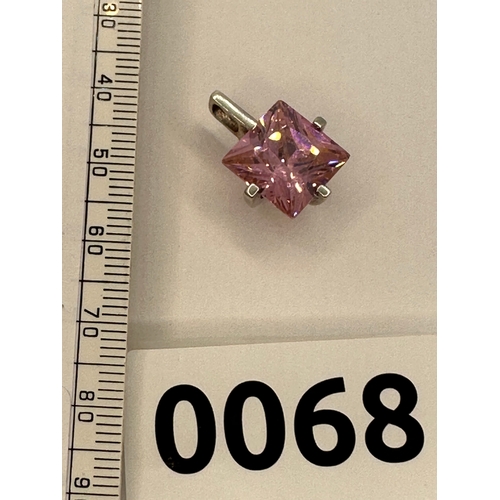 67 - sterling silver pink CZ 1cm princess square cut pendant