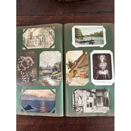 92 - collection of approx. 344 Edwardian, antique and early 20th century GB postcards in a very old dark ... 