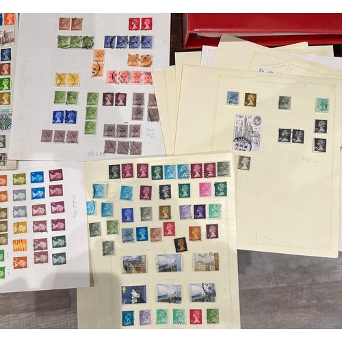 142 - GB used Machin (mostly) definitive stamps on 20 album pages including double heads, strips, blocks, ... 