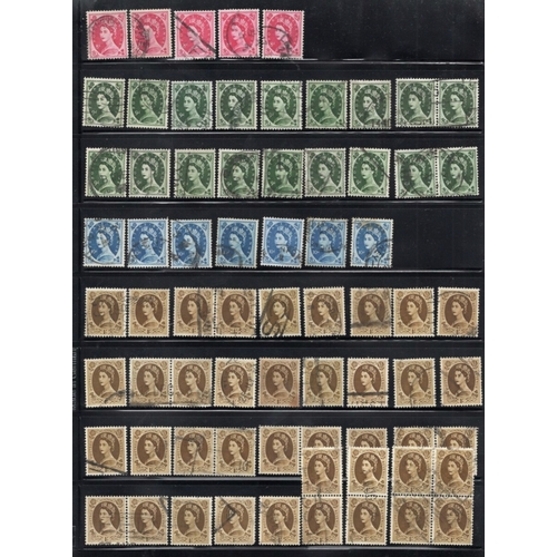 147 - UK GB 700+ used Wilding Definitive stamps, pre-decimal inc pairs and a few of blocks of 4 and a very... 