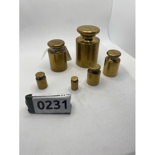 232 - Brass weights set 10g, 20g, 50g, 100g, 200g & 500g