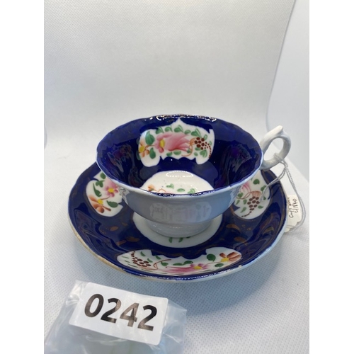 243 - Gaudy Welsh 19th century Tea Cup and Saucer, c 1840 mainly blue and white, saucer approx 14.5cm widt... 