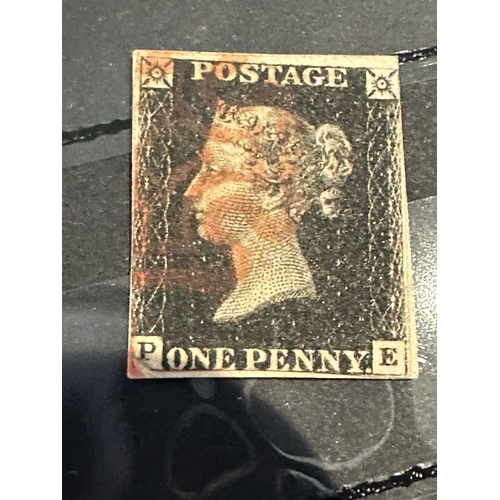 333 - 1d black stamp, red mx, 2 margin (P-E) GB QV imperforate penny black