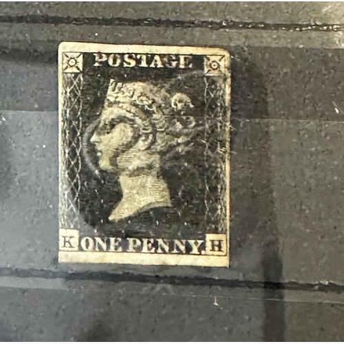 334 - one penny black stamp, GB QV, black mx cancel, 3 margin, (K-H) imperforate