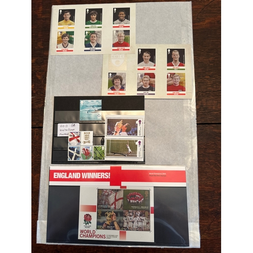 342 - UK GB Royal Mail Football heroes, rugby and sports stamps, inc 20 x first class, prestige booklet pa... 