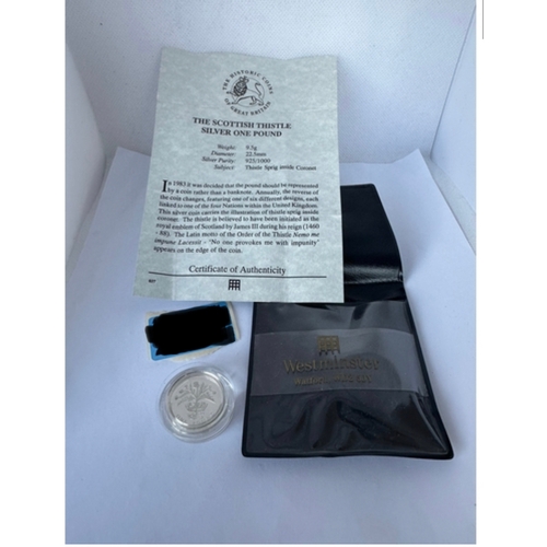 365 - Westminster Silver £1 coin with Scottish thistle, COA