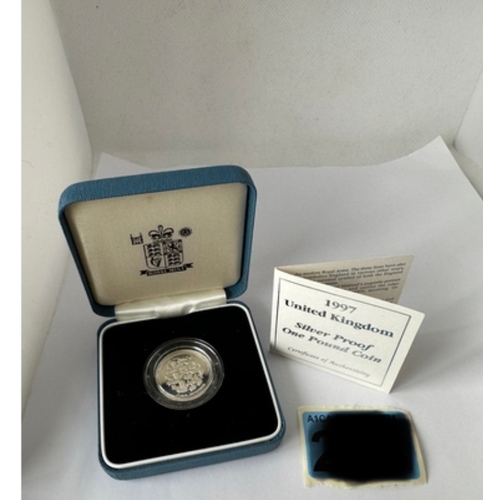 376 - ENGLISH lions 1997 SIlver Proof one pound coin, limited edition 30,000 with COA