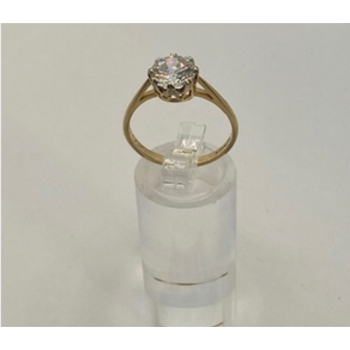 420 - 14ct gold large cz solitaire ring, size P 1/2, hallmarked, 2.8g