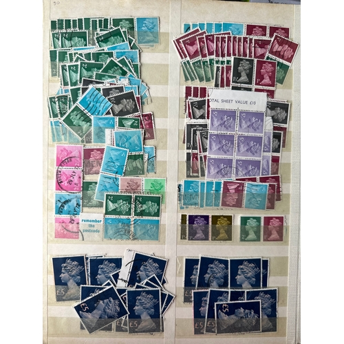 505 - UK GB QE2 Machins stamps on stamp dealer stockleaves including blocks and high values