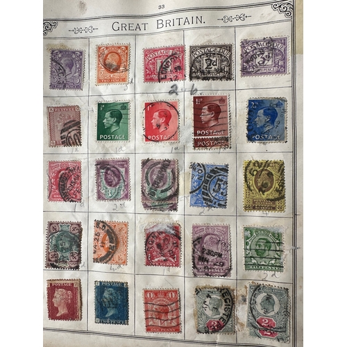 646 - LINCOLN stamp album (1916 handwritten inside)   inc GB QV penny reds and 2d blue, commonwealth inc Q... 