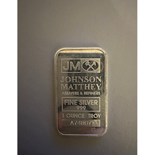 74 - Silver Bullion Bar by Johnson Matthey, 999 fineness