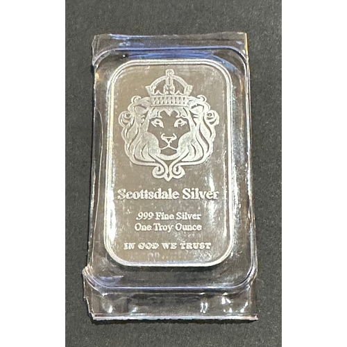 105 - Silver bullion bar, 0.999 fineness, Scottsdale uncirculated in original unopened plastic package