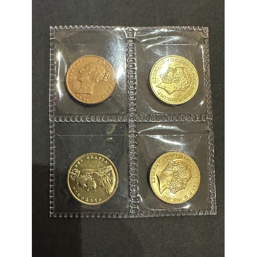 309 - Gold plated half sovereign coins set inc QV (2) KE & KG