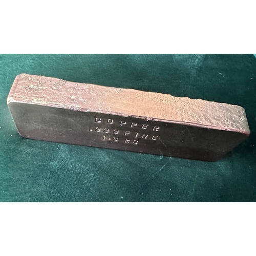 352 - 1.5kg Copper ingot bar (bullion) with polished face, hand poured, sanded and stamped