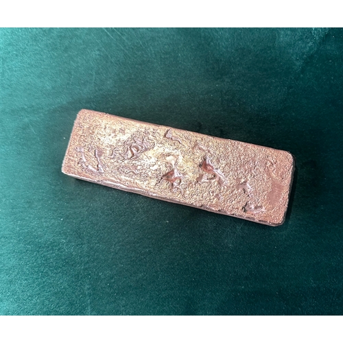 352 - 1.5kg Copper ingot bar (bullion) with polished face, hand poured, sanded and stamped