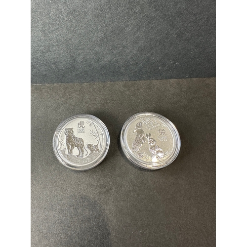 353 - Chinese Year of the Tiger 2022 and Rabbit 2023 fine silver coins 9999 fineness