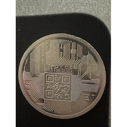 384 - Silver Bitcoin crypto token in capsule, 999.9 fine silver, 2017 limited edition, a/f