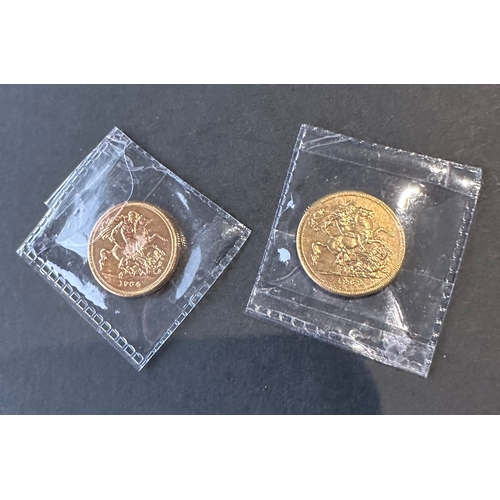 402 - Two gold plated half sovereigns coins of QEII dated 1964 and 1968