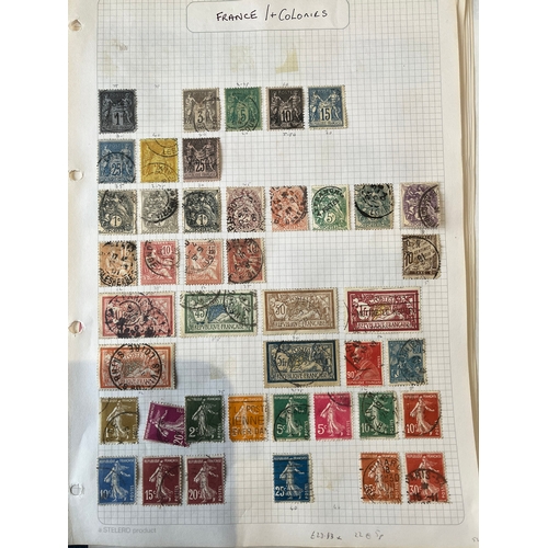 432 - France / Republique Francaise stamps - early to mid century on old stamp album pages