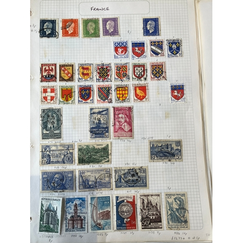 432 - France / Republique Francaise stamps - early to mid century on old stamp album pages