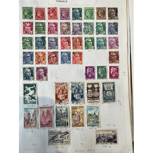 432 - France / Republique Francaise stamps - early to mid century on old stamp album pages