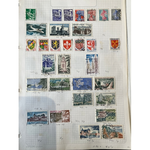 432 - France / Republique Francaise stamps - early to mid century on old stamp album pages