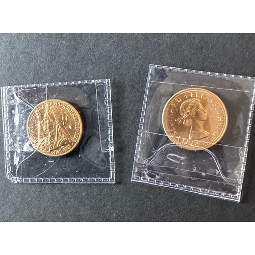 467 - gold plated 1893 QV half sovereign and gold plated QEII 1967 half sovereign coins