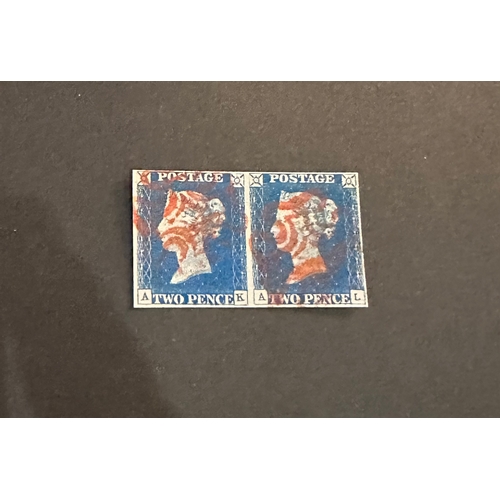 6 - GB QV 1840, pair of 4-margin 2 penny blue FORGERY / COPY / REPLICA with red Maltese cross cancels a/... 